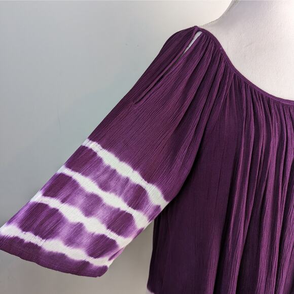 Soft Surroundings Deep Plum White Cold Shoulder Tie Dye Crinkle Top Size M - Picture 4 of 7